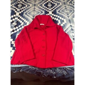 Noen Red Boiled Wool Blend Button Front Jacket Women Size 12 Lagenlook Collared